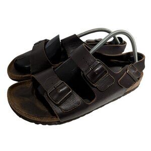 Birkenstock Milano Oiled Leather Buckle Brown Sandals Womens Size 11 EU 42